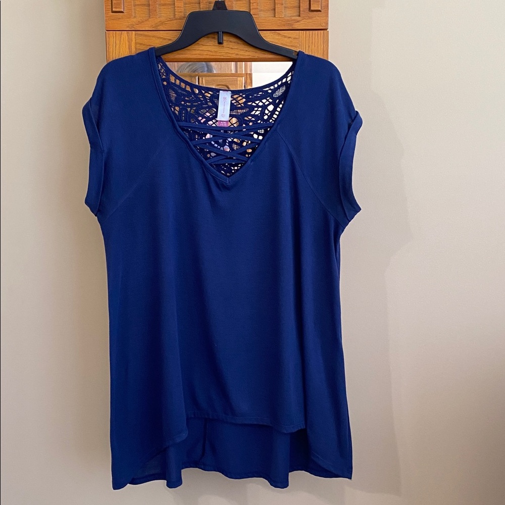 No Boundaries Navy Lace Accent Top